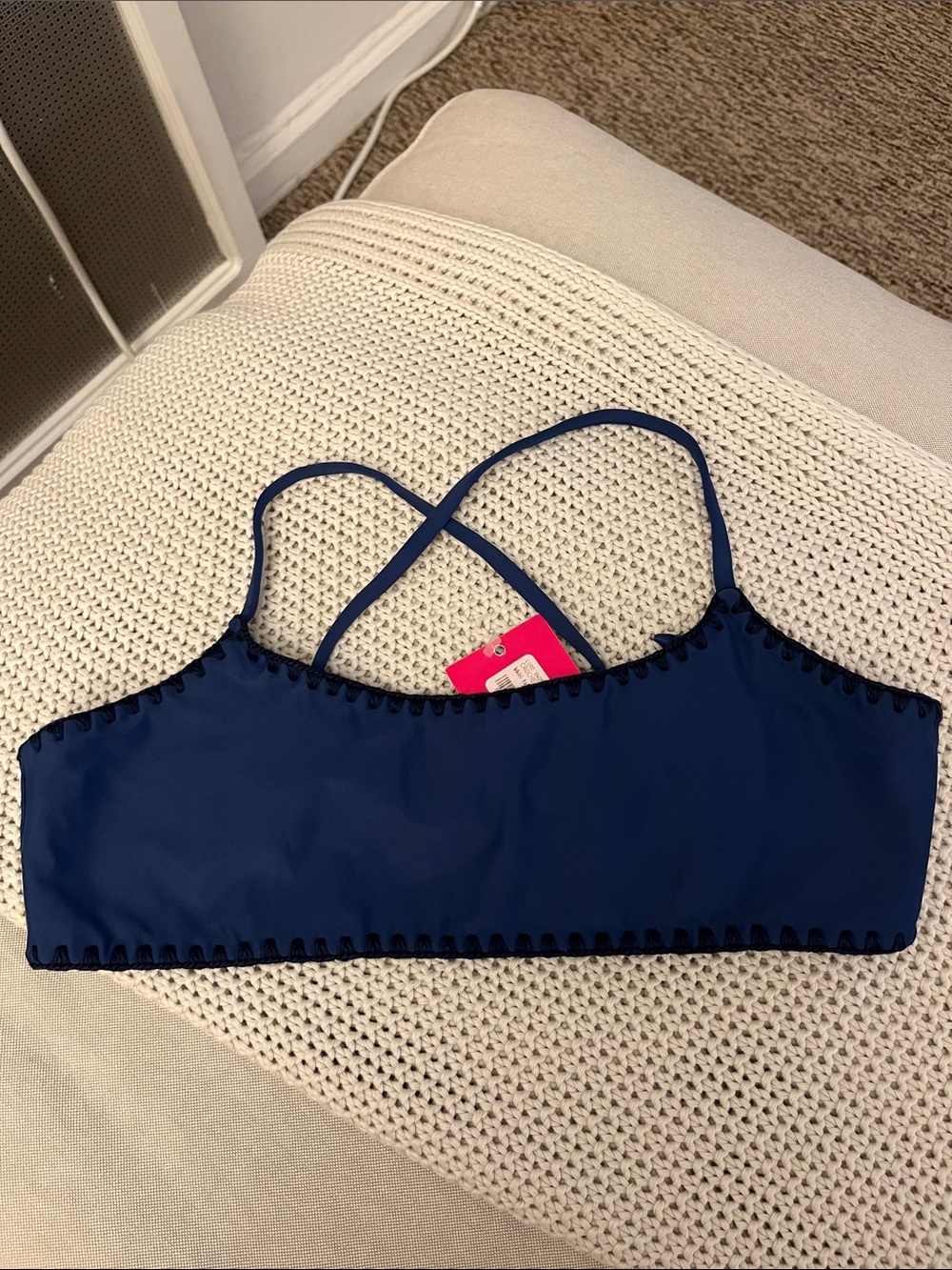 Navy Blue Crochet-Trim Bikini Top